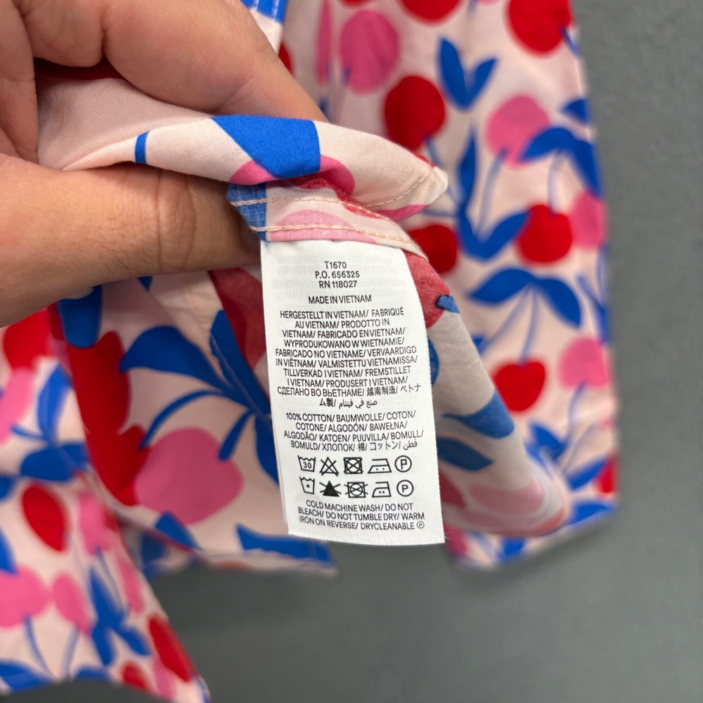 Boden Sienna Shirt Womens 14R Pink Red Blue Cherry Print Button Down NEW - Picture 5 of 10